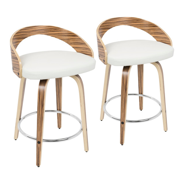 LUMISOURCE, LLC B24-GROTTOR ZBW2 LumiSource Grotto Mid-Century Modern Counter Stools, Zebra/White, Set Of 2 Stools