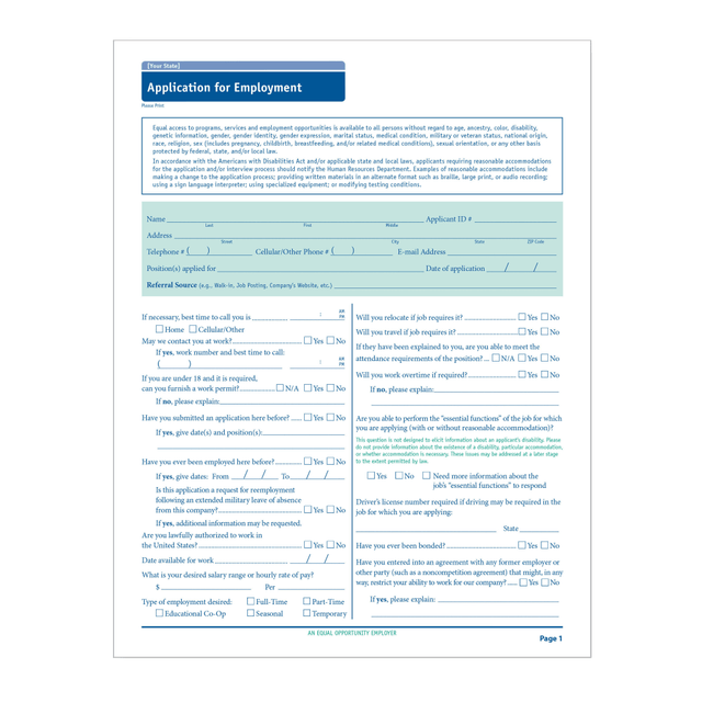 TAX FORMS PRINTING, INC. A2179MA ComplyRight State-Specific Job Applications, Massachusetts, 8-1/2in x 11in, White, Pack Of 50