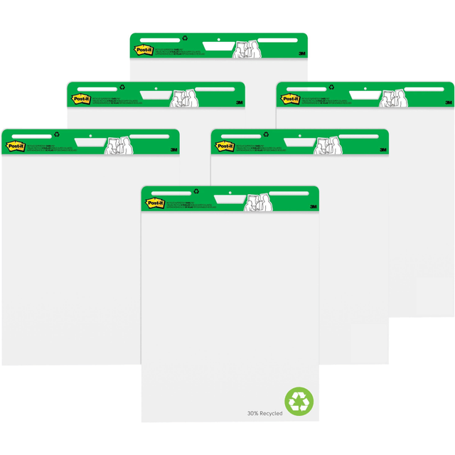 3M CO 559RP-VAD6 Post-it Super Sticky Recycled Easel Pads, 25 in x 30 in, 6 Pads, 30 Sheets/Pad, 30% Recycled, Great for Virtual Teachers and Students, White