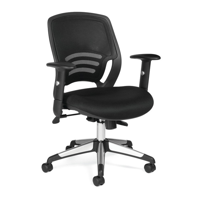 GLOBAL UPHOLSTERY CO. INC. Offices To Go OTG11686 QL10  Mesh Mid-Back Chair, Black/Aluminum