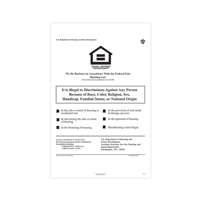 TAX FORMS PRINTING, INC. E8112 ComplyRight Federal Specialty Posters, Federal Fair Housing, English, 11in x 17in