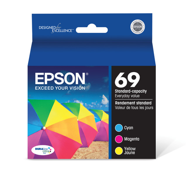 EPSON AMERICA INC. T069520-S Epson 69 DuraBrite Ultra Cyan, Magenta, Yellow Ink Cartridges, Pack Of 3, T069520 EPSON AMERICA INC. T069520-S Epson 69 DuraBrite Ultra Cyan, Magenta, Yellow Ink Cartridges, Pack Of 3, T069520
