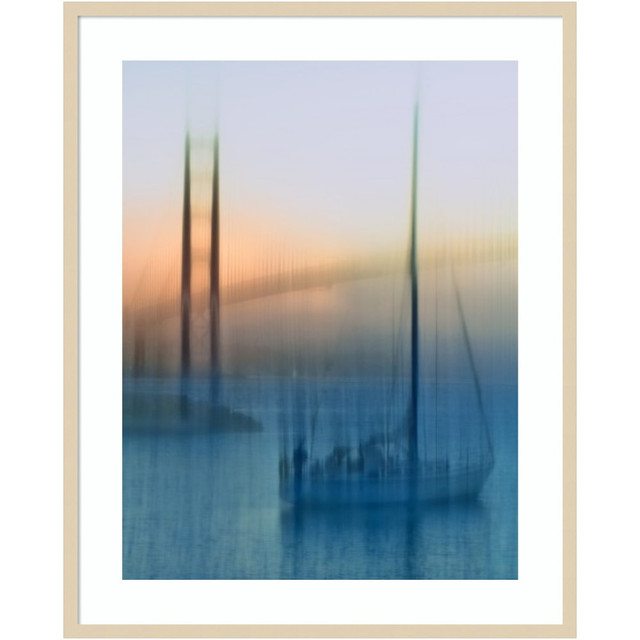 UNIEK INC. Amanti Art A42706855608  Sailboats On The Bay by Jerry Berry Wood Framed Wall Art Print, 33inW x 41inH, Natural