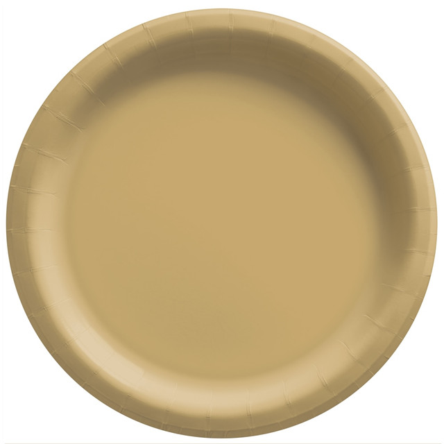 AMSCAN 690015.19  Round Paper Plates, Gold, 10in, 50 Plates Per Pack, Case Of 2 Packs