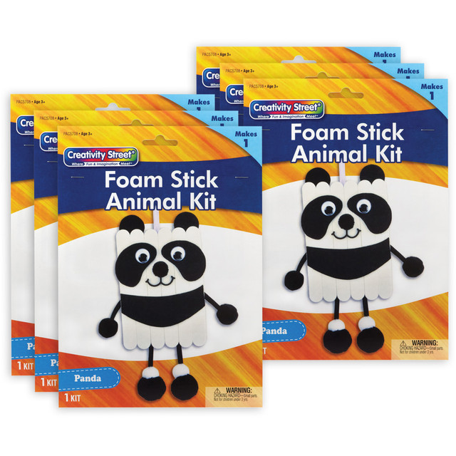 EDUCATORS RESOURCE Creativity Street PACAC5708-6  Foam Stick Animal Kits, 11-1/4in x 7in x 1in, Panda, Set Of 6 Kits