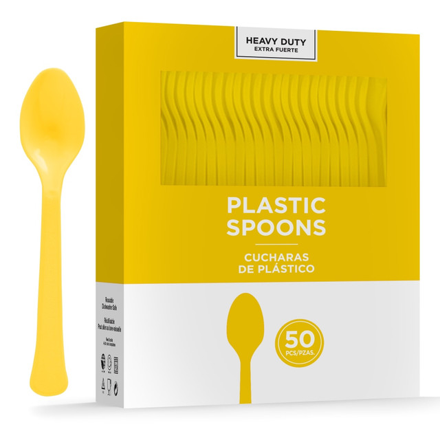 AMSCAN 8018.09  8018 Solid Heavyweight Plastic Spoons, Yellow Sunshine, 50 Spoons Per Pack, Case Of 3 Packs