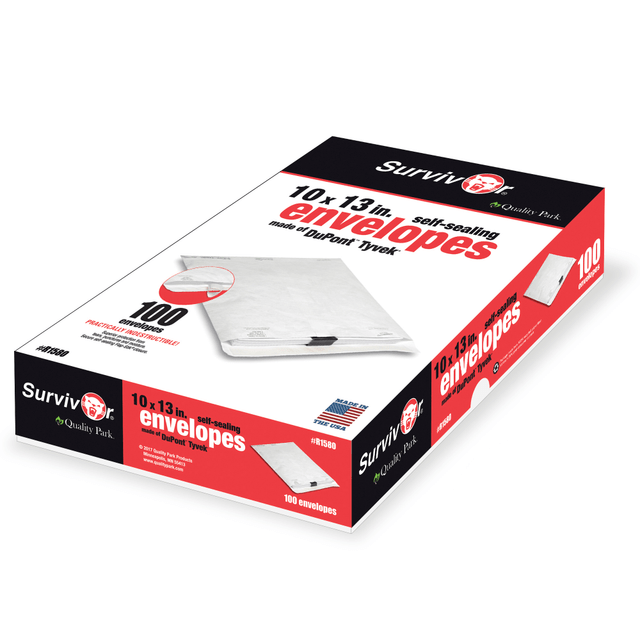 QUALITY PARK PRODUCTS R1580 Quality Park Tyvek Envelopes, 10in x 13in, White, Box Of 100 QUALITY PARK PRODUCTS R1580 Quality Park Tyvek Envelopes, 10in x 13in, White, Box Of 100