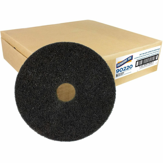 SP RICHARDS 90220 Genuine Joe Black Floor Stripping Pad - 20in Diameter - 5/Carton x 20in Diameter x 1in Thickness - Stripping, Floor - 175 rpm to 350 rpm Speed Supported - Resilient, Heavy Duty, Flexible, Dirt Remover, Long Lasting, Abrasive, Rotate