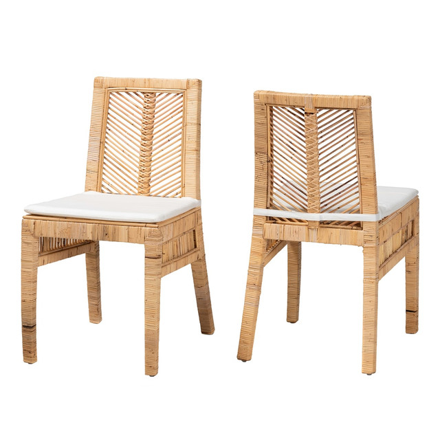 WHOLESALE INTERIORS, INC. bali &amp; pari 2721-12801 bali & pari Suci Modern Bohemian Dining Chairs, White/Natural Brown, Set Of 2 Chairs
