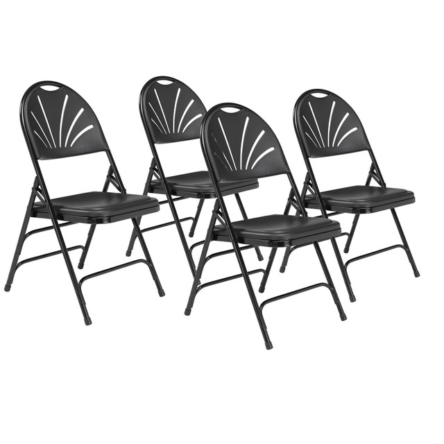 OKLAHOMA SOUND CORPORATION 1110/4 National Public Seating 1100 Series Deluxe Fan-Back With Triple-Brace Double Hinge Folding Chairs, Black, Pack Of 4 Chairs