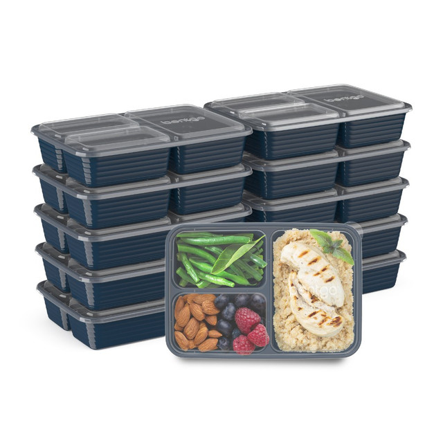 BEAR DOWN CONSULTING BGPRP3-NB Bentgo Prep 3-Compartment Containers, 6-1/2inH x 6-3/4inW x 9-1/2inD, Navy, Pack Of 10 Containers