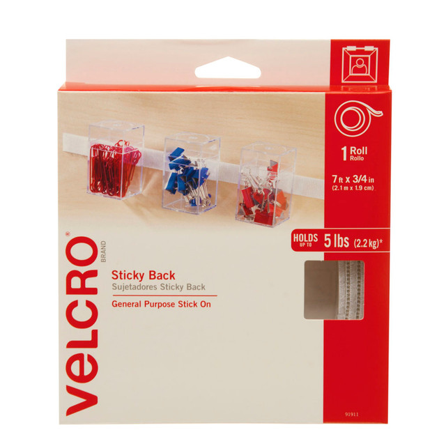 VELCRO USA INC 90087 VELCRO Brand Sticky Back Fastener Tape Roll, 3/4in x 5ft, White