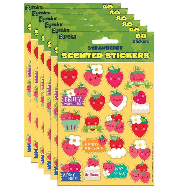 EDUCATORS RESOURCE Eureka EU-650917-6  Scented Stickers, Strawberry, 80 Stickers Per Pack, Set Of 6 Packs