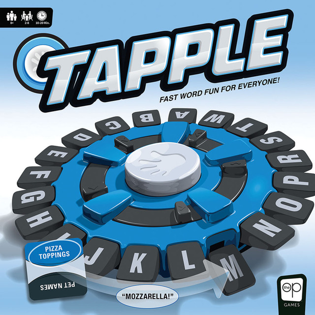 Compete against family and friends in the fast-paced game, USAopoly Tapple. Fine-tune your word comprehension and quick thinking skills as you race against time and your opponents.  Includes portable Tapple wheel and 144 categories on 36 cards.  Designed to foster word comprehension and quick thinking.  Pick a category, say a word that fits, tap the first letter of the word and pass the Tapple wheel.  Requires 2 AA batteries (not included).  Ideal for 2 to 8 players ages 8 and up.