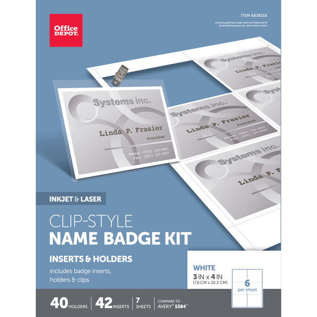 OFFICE DEPOT OD98842 Brand Name Badge Kit, Clip-Style, Convention Size, 3in x 4in, Pack of 40 OFFICE DEPOT OD98842 Brand Name Badge Kit, Clip-Style, Convention Size, 3in x 4in, Pack of 40