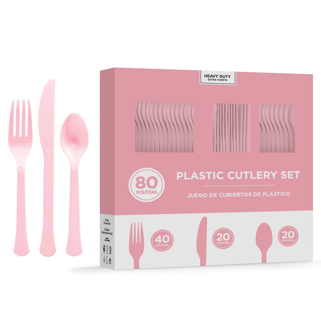 AMSCAN 8016.109  8016 Solid Heavyweight Plastic Cutlery Assortments, Pink, 80 Pieces Per Pack, Set Of 2 Packs