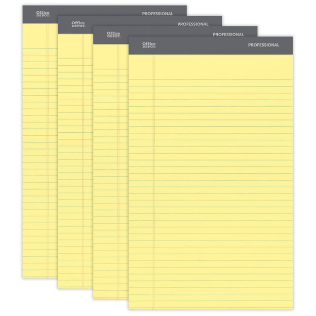 OFFICE DEPOT 99489 Brand Professional Writing Pads, 8 1/2in x 14in, Legal/Wide Ruled, 50 Sheets, Canary, Pack Of 4 OFFICE DEPOT 99489 Brand Professional Writing Pads, 8 1/2in x 14in, Legal/Wide Ruled, 50 Sheets, Canary, Pack Of 4