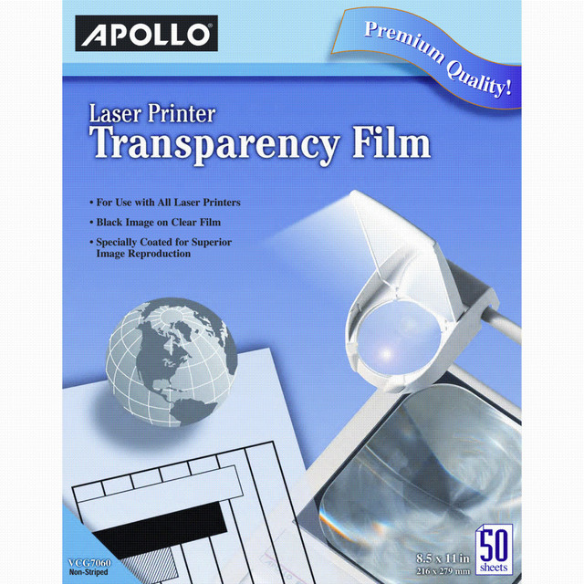 ACCO BRANDS USA, LLC VCG7060E Apollo Laser Printer Transparency Film, 8 1/2in x 11in, Box Of 50 Sheets