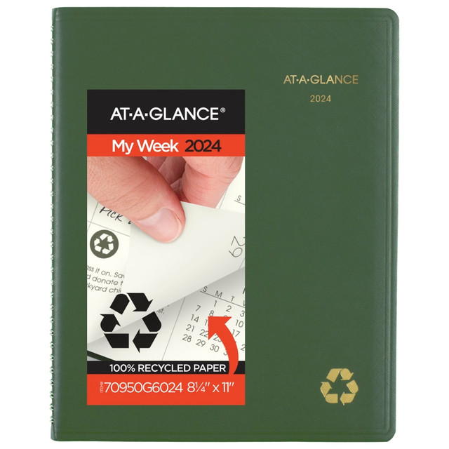 ACCO BRANDS USA, LLC 70950G6024 2024 AT-A-GLANCE Recycled Weekly/Monthly Appointment Book Planner, 8-1/4in x 11in, 100% Recycled, Green, January To December 2024, 70950G60