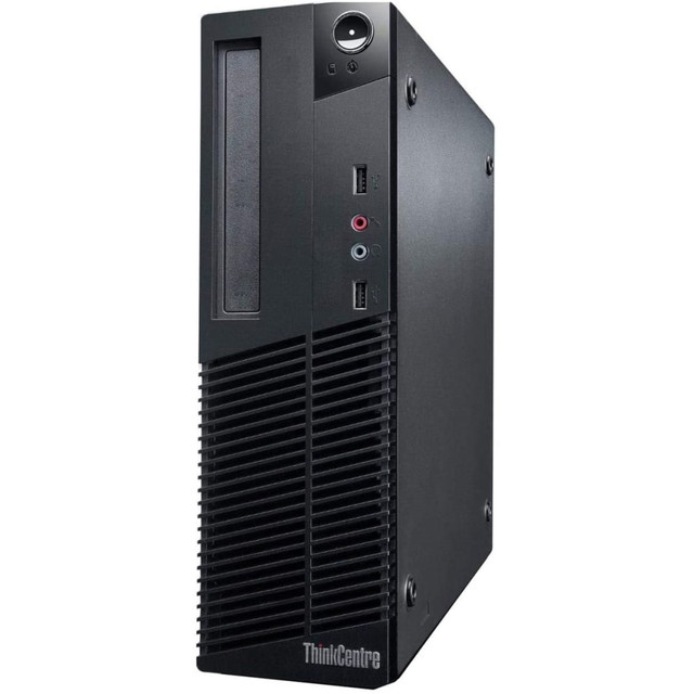 Give your productivity a boost with help from this Lenovo ThinkCentre M83 Refurbished Desktop PC. The refurbished desktop boasts an Intel Core i5 processor and 16GB of memory to provide optimal performance that keeps up with your needs. A 256GB solid state drive is available to house your documents, photos, videos and other important files.  Powered by the Intel Core i5 processor. Run multiple programs simultaneously.  16GB of memory is available.  256GB solid state drive holds your songs, photos, documents and other files. Keeps your running programs active, while your computer resumes from suspension in just a few seconds.  Features Wireless-N (802.11n) for high-performance, cable-free networking. Access wireless networks to share files, surf the Web and exchange e-mail. Fully compatible with 802.11b/g. Wired networking is also supported.  Features USB 3.0 and USB 2.0 ports for ultra-fast data transfers. USB 3.0 is up to 10 times faster than USB 2.0, yet fully compatible with USB 2.0.  Comes with a keyboard, mouse and Wi-Fi dongle.  Runs on Microsoft Windows 10 Pro operating system.  Intel, the Intel logo, and other Intel marks are trademarks of Intel Corporation or its subsidiaries. Other names and brands may be claimed as the property of others.  Backed by the refurbishers 1-year limited warranty.  Refurbished - a quality product restored and ready for re-use, helping you save resources, reduce waste, and potentially save money. Complies with the manufacturer"s original specifications.
