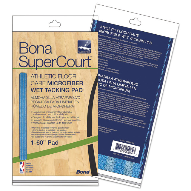 BONAKEMI USA, INC. Bona AX0003499  SuperCourt Athletic Floor Care Microfiber Wet Tacking Pad, 60in, Light/Dark Blue
