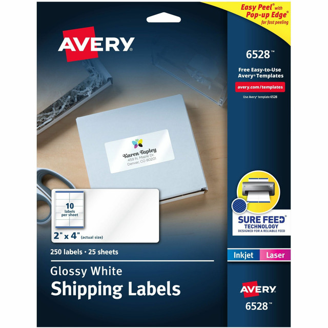 AVERY PRODUCTS CORPORATION 6528 Avery Glossy Permanent Labels, 6528, Mailing, 2in x 4in, White, Pack Of 250 AVERY PRODUCTS CORPORATION 6528 Avery Glossy Permanent Labels, 6528, Mailing, 2in x 4in, White, Pack Of 250