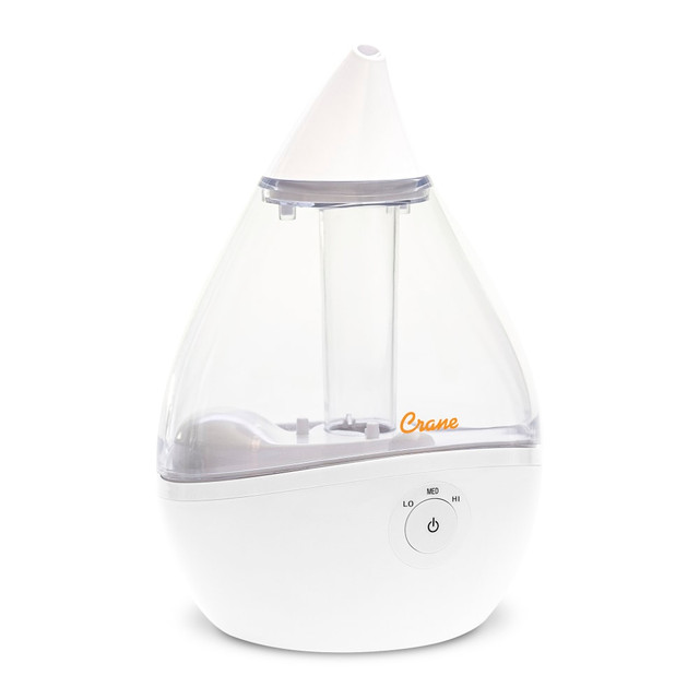 CRANE USA, INC. EE-5302CW Crane Droplet Ultrasonic Cool Mist Humidifier, 6-3/4inH x 6-3/4inW x 10-1/2inD, Clear/White