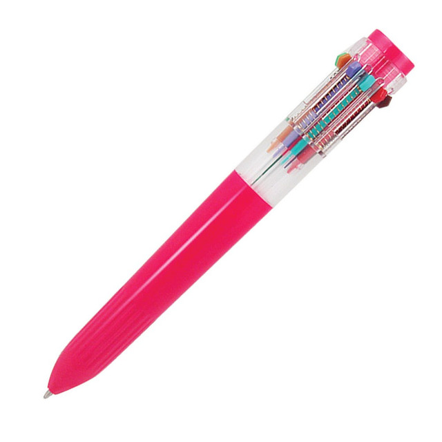 YAFA A PEN COMPANY 51212 Yafa Multifunction 10-Color Ballpoint Pen, Medium Point, 0.8 mm, Pink Barrels, Assorted Ink Colors