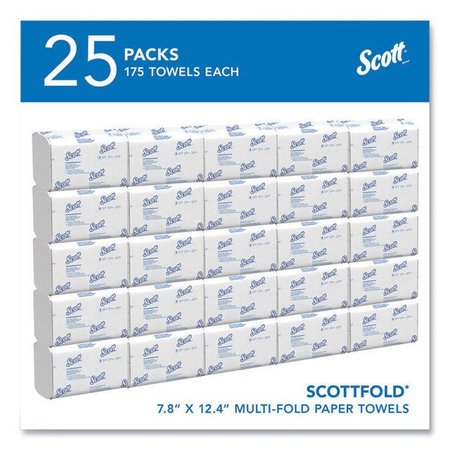 KIMBERLY-CLARK PROFESSIONAL Scott® 01960 Pro Scottfold Towels, 1-Ply, 7.8 x 12.4, White, 175 Towels/Pack, 25 Packs/Carton