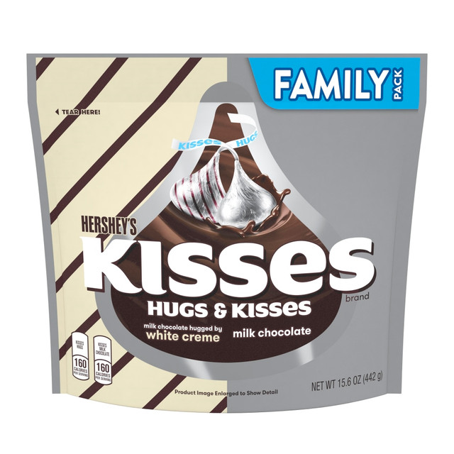 If you need a tasty treat to enjoy after dinner, reach for some of these kisses and hugs. These sweet snacks combine some of your favorite flavors, including milk chocolate and milk chocolate with white creme.  Comes with milk chocolate kisses and kisses wrapped with white creme.  Individually wrapped for lasting freshness.  15.6 oz in each bag.  Kosher and free of gluten.