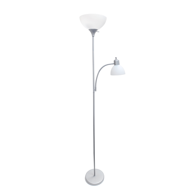 ALL THE RAGES INC CWF-3000-SL Creekwood Home Essentix 2-Light Mother Daughter Metal Floor Lamp, 71-1/2inH, White Shades/Silver Base