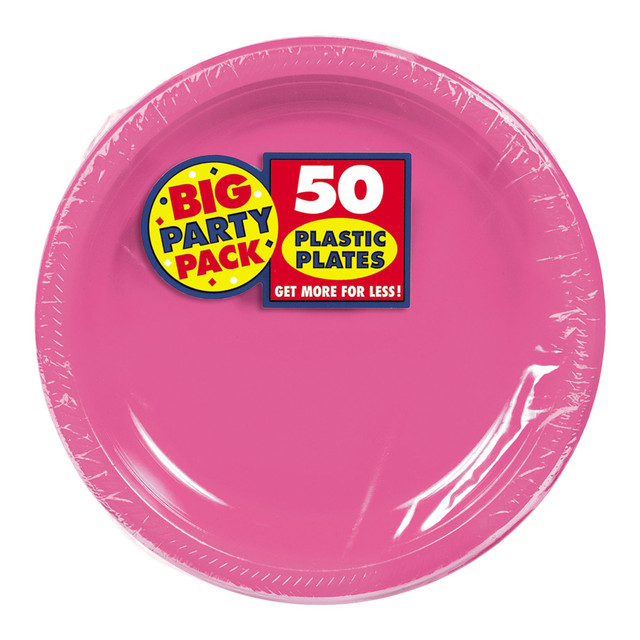 AMSCAN CO INC Amscan 630730.103  Plastic Dessert Plates, 7in, Bright Pink, 50 Plates Per Big Party Pack, Set Of 2 Packs