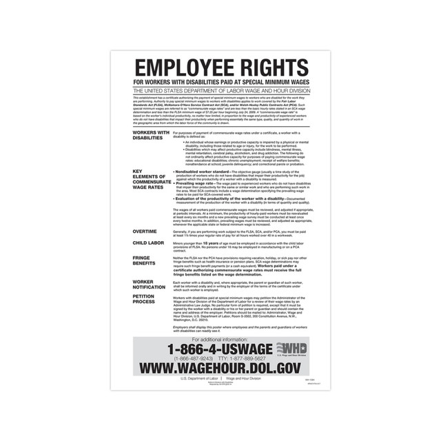 TAX FORMS PRINTING, INC. E1178 ComplyRight Federal Contractor Posters, Notice To Workers With Disabilities, English, 11in x 17in