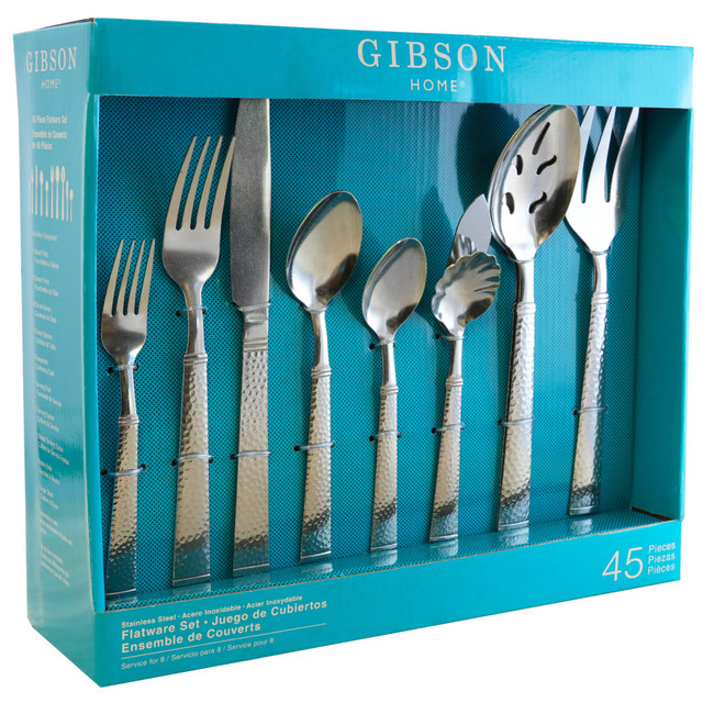 GIBSON OVERSEAS INC. 99597253M Gibson Home 45-Piece Flatware Set, Prato, Silver