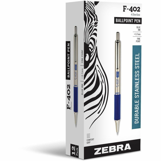 ZEBRA PEN CORP 29220 Zebra Pen F-402 Retractable Ballpoint Pen, Fine Point, 0.7 mm, Silver Barrel, Blue Ink ZEBRA PEN CORP 29220 Zebra Pen F-402 Retractable Ballpoint Pen, Fine Point, 0.7 mm, Silver Barrel, Blue Ink