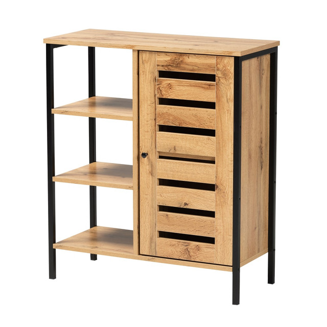 WHOLESALE INTERIORS, INC. 2721-11751 Baxton Studio Vander 28inW 1-Door Shoe Storage Cabinet, Oak Brown/Black WHOLESALE INTERIORS, INC. 2721-11751 Baxton Studio Vander 28inW 1-Door Shoe Storage Cabinet, Oak Brown/Black