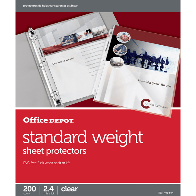 OFFICE DEPOT 491694 Brand Standard Weight Sheet Protectors, 8-1/2in x 11in, Clear, Pack Of 200 OFFICE DEPOT 491694 Brand Standard Weight Sheet Protectors, 8-1/2in x 11in, Clear, Pack Of 200