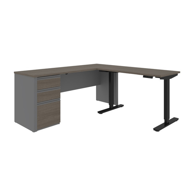 BESTAR INC. 99885-000047 Bestar Prestige + 72inW L-Shaped Standing Corner Desk With Pedestal, Bark Gray/Slate