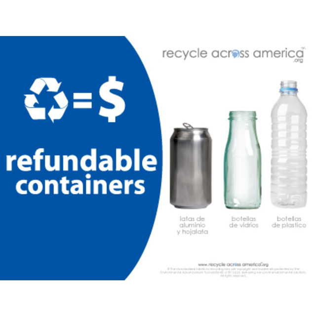 PACKAGING DYNAMICS Recycle Across America REF-8511  Refundables Standardized Recycling Labels, REF-8511, 8 1/2in x 11in, Royal Blue