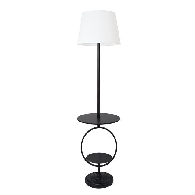 ALL THE RAGES INC LF1023-BLK Elegant Designs Bedside Nightstand End Table 62-3/4inH Dual-Shelf Decorative Floor Lamp, White/Black