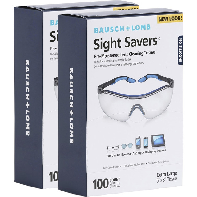 BAUSCH & LOMB, INC./PERSONAL PRODUCTS DV 8574GMBD Bausch & Lomb Sight Savers Lens Cleaning Tissues, 8in x 5in, 100 Tissues Per Box, Pack Of 2 Boxes