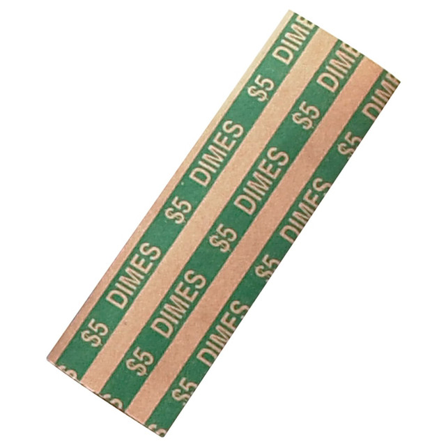 PAP-R PRODUCTS 30010 PAP-R Flat Coin Wrappers - Total $5.0 in 50 Coins of 10cents Denomination - Heavy Duty - Paper - Green