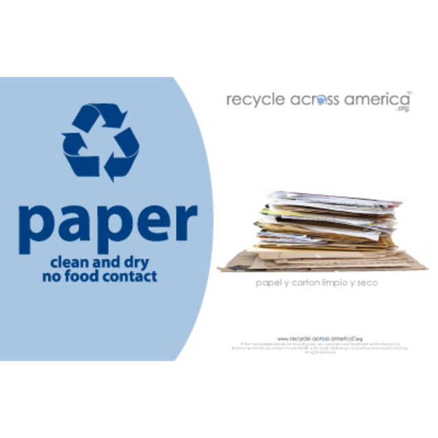 PACKAGING DYNAMICS P-5585 Recycle Across America Paper Standardized Recycling Labels, P-5585, 5 1/2in x 8 1/2in, Light Blue