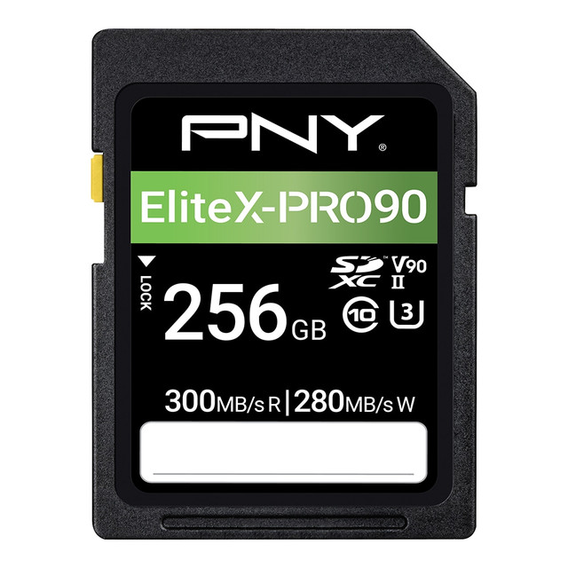 PNY TECHNOLOGIES, INC. P-SD256V90300XPRO9-GE PNY EliteX-PRO90 Class 10 U3 V90 UHS-II SDXC Flash Memory Card, 256GB PNY TECHNOLOGIES, INC. P-SD256V90300XPRO9-GE PNY EliteX-PRO90 Class 10 U3 V90 UHS-II SDXC Flash Memory Card, 256GB