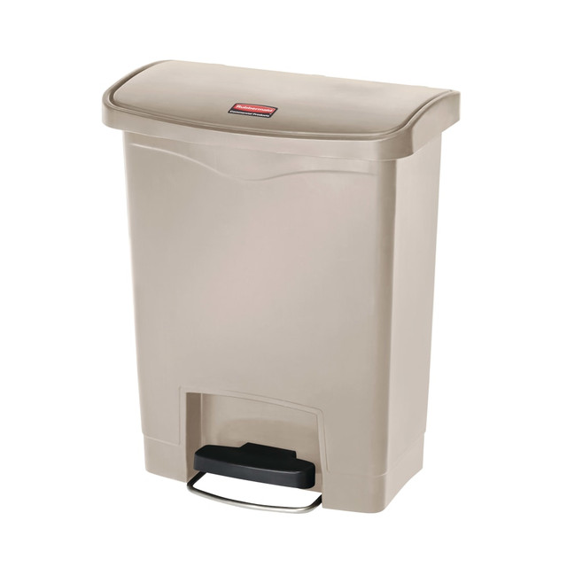 RUBBERMAID 1883456  Slim Jim Rectangular Plastic Wastebasket, Step-On, 8 Gallons, Beige
