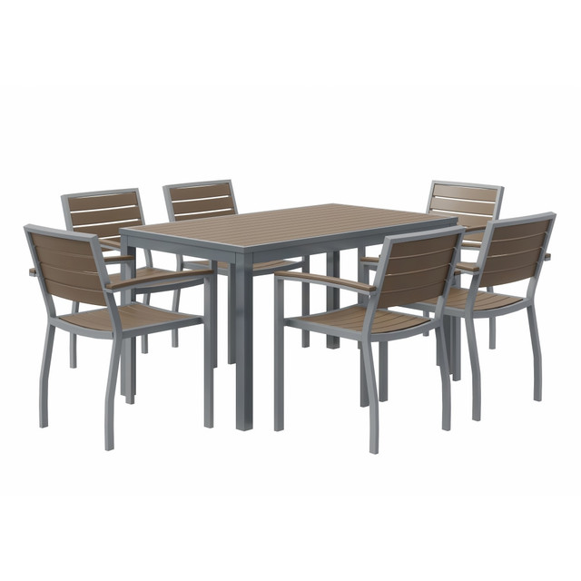 KENTUCKIANA FOAM INC KFI Studios 840031925220  Eveleen 7-Piece Outdoor Patio Set, 45-5/8inH x 36inW x 36inD, Gray/Silver Table, Black Chairs