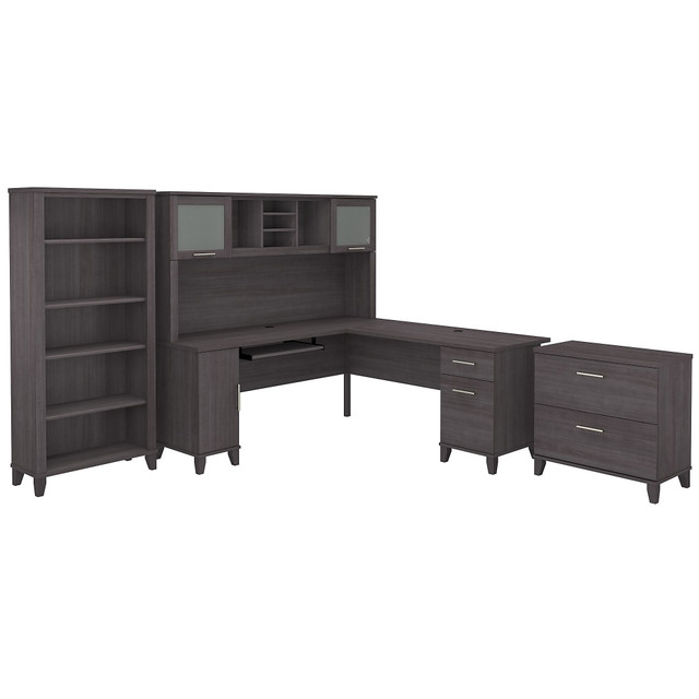 BUSH INDUSTRIES INC. SET012SG Bush Furniture Somerset 72inW L-Shaped Desk With Hutch, Lateral File Cabinet And Bookcase, Storm Gray, Standard Delivery BUSH INDUSTRIES INC. SET012SG Bush Furniture Somerset 72inW L-Shaped Desk With Hutch, Lateral File Cabinet And Bookcase, Storm Gray, Standard Delivery