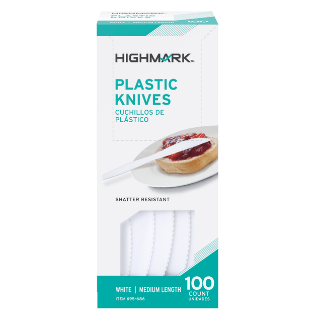 OFFICE DEPOT 3585490687 Highmark Medium-Length Plastic Cutlery, Knives, Pack Of 100 Knives