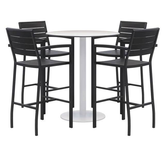 KENTUCKIANA FOAM INC 840031925572 KFI Studios Eveleen 5-Piece Outdoor Patio Set, 33-13/16inH x 30inW x 30inD, Gray/Silver Table, White/Gray Chairs