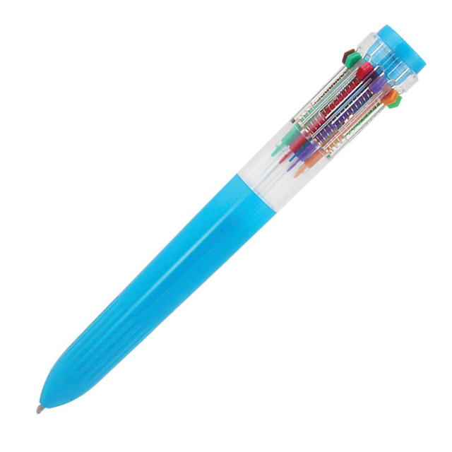 YAFA A PEN COMPANY 51211 Yafa Multifunction 10-Color Ballpoint Pen, Medium Point, 0.8 mm, Blue Barrels, Assorted Ink Colors